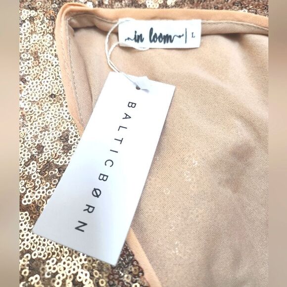 In Loom Baltic Born Rose Gold Sequin Shift Mini Dress Size L New - Picture 9 of 10